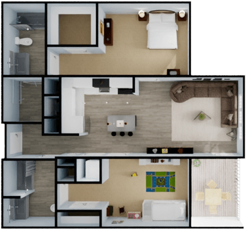 Floor plan for 2 beds, 2 baths, 1008 sqft